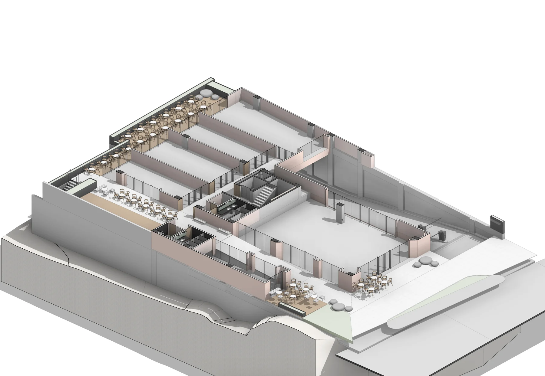 Axonométrico de Villaggio II: la planta comercial.